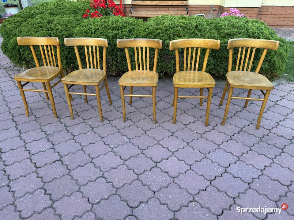 Krzesła gięte 5 vintage PRL art deco krzesło
