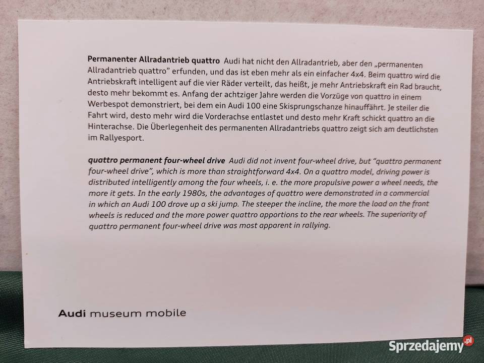 Pocztówka widokówka Audi quattro fourwheel drive Głuchołazy