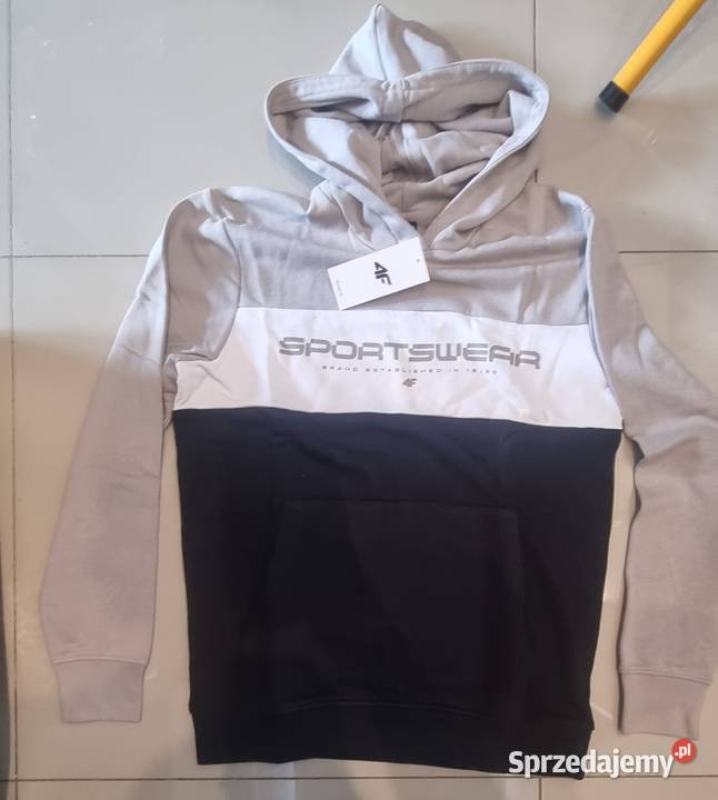 Bluza dresowa 4F z kapturem męska szaroczarna Rozmiar L