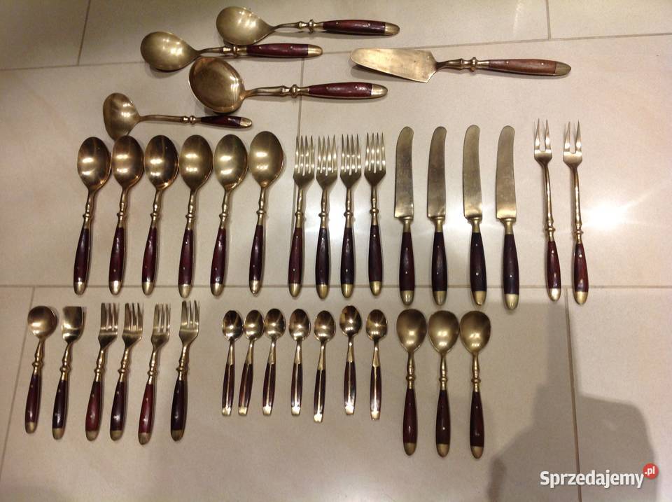 Zestaw Sztućców Brąz Drewno Wiśniowe 37 STARE lubuskie Nowa Sól
