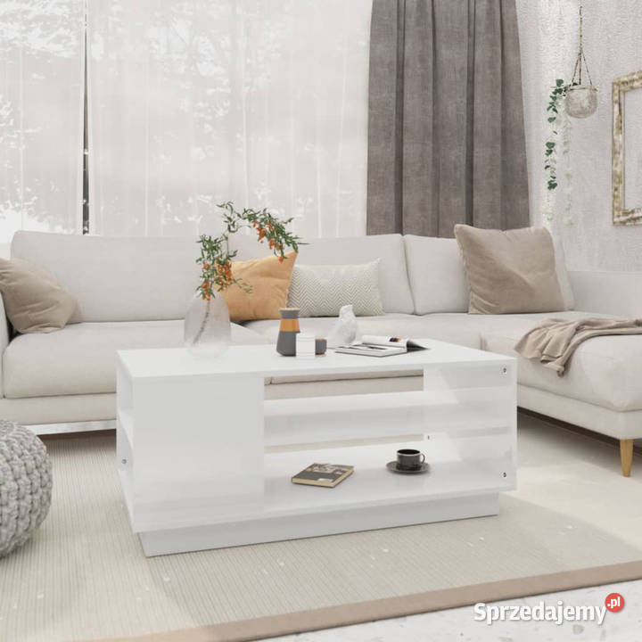Stolik kawowy biały 102x55x43 materiał