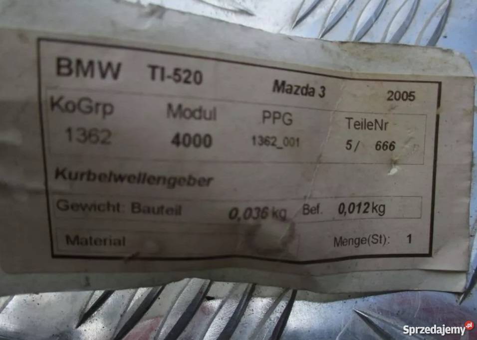 CZUJNIK POŁOŻENIA WAŁU 1S7FGC315AD NOWY MAZDA 3 Części samochodowe Nowy Tomyśl