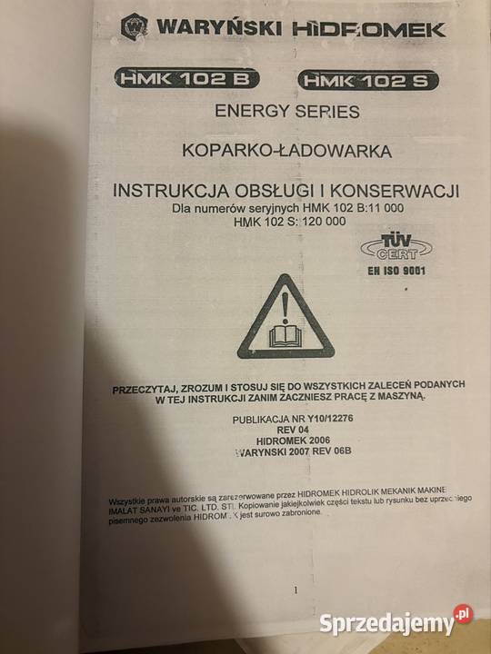 Instrukcja obsługi WARYŃSKI hidromek hmk102b małopolskie Chełmiec