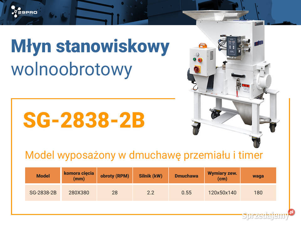 Młyn granulator wolnoobrotowy 22 kW do tworzyw