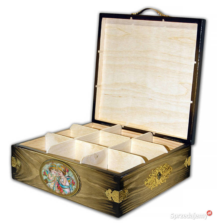 duża SZKATUŁKA pudełko drewniane 9 przegródek wielokolorowy Dekoracje i ozdoby Bydgoszcz