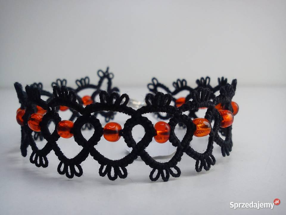 Bransoletka frywolitkowa Wiśniowa