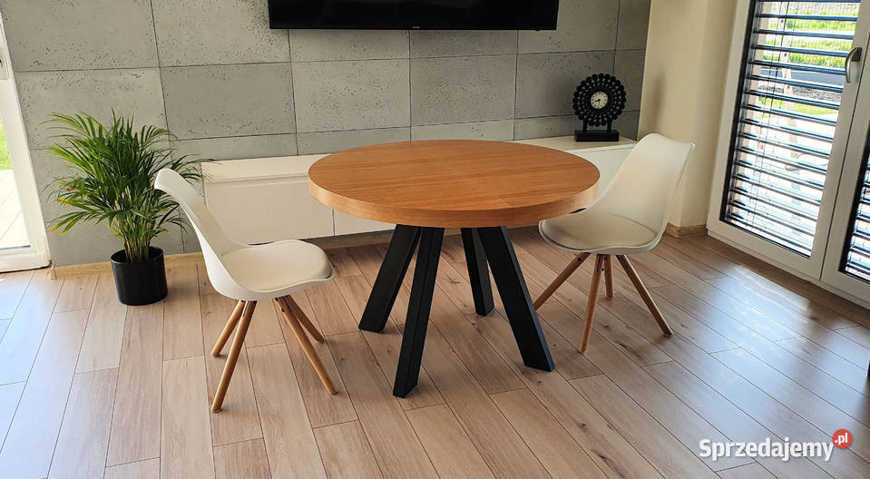 Nowoczesny stół dębowy okrągły rozkładany Loft 2 110cm Stoły, krzesła, biurka Krosno