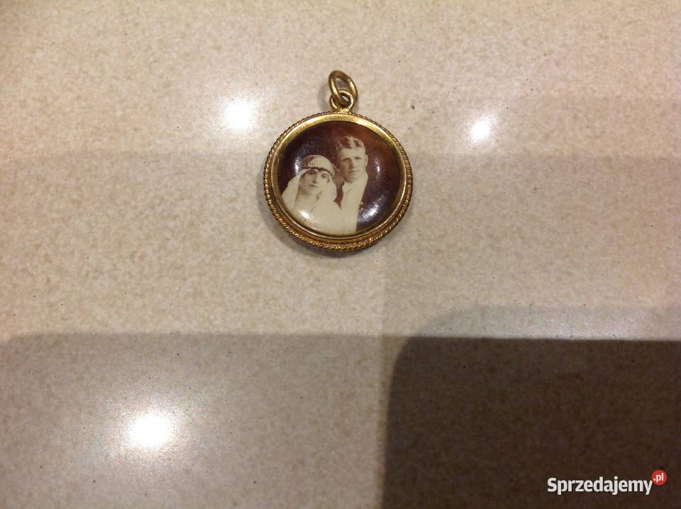 Złoty Secesyjny Medalion Stare ZdjęcieSTARY