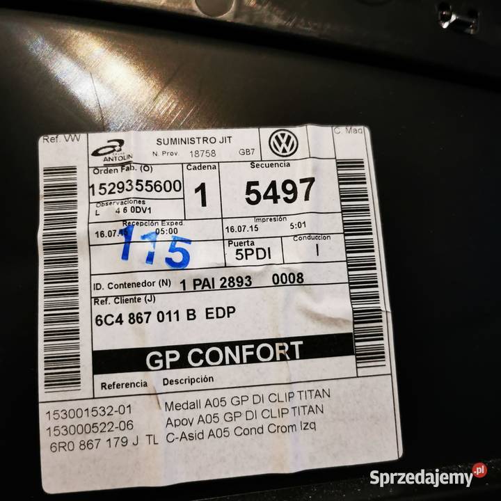 VW POLO 6r 14 tdi CUS 5 drzwi boczki tapicerka Jaworzno