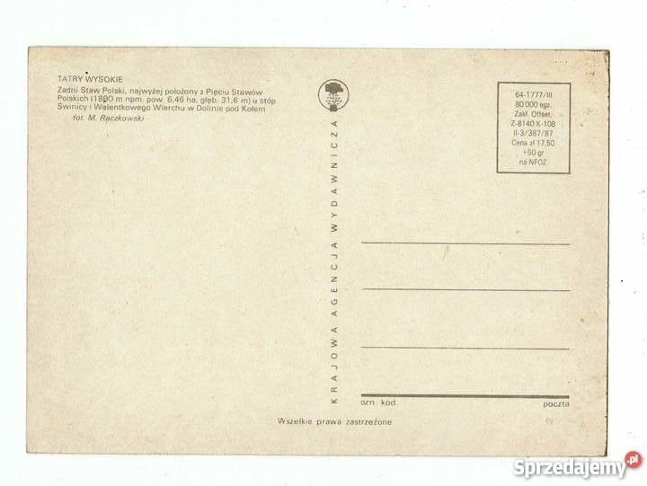 TATRY WYSOKIE ZADNI STAW pOLSKI POCZTÓWKA świętokrzyskie Krynki