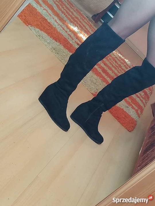 Wysokie kozaki kolano na koturnie 37 skóra ekologiczna Mielec sprzedam