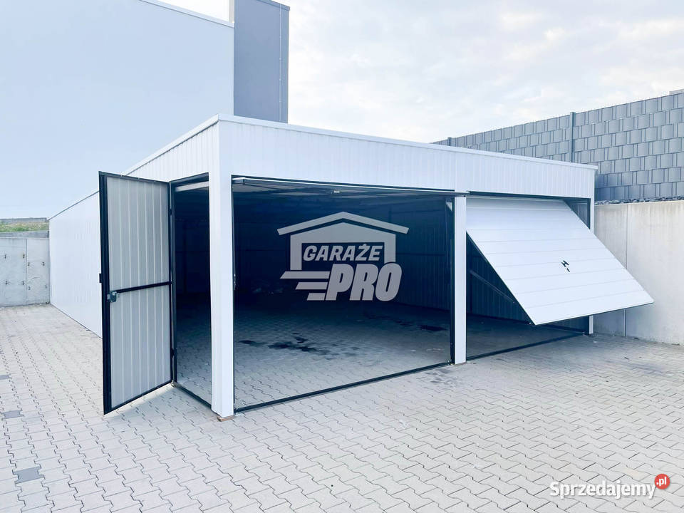 Garaż blaszany 6x7 Brama uchylna x2 drzwi biały Czersk