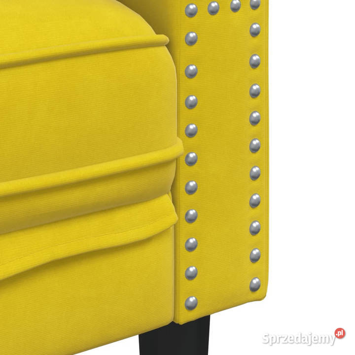 Sofa Chesterfield z wałkami trzyosobowa żółta
