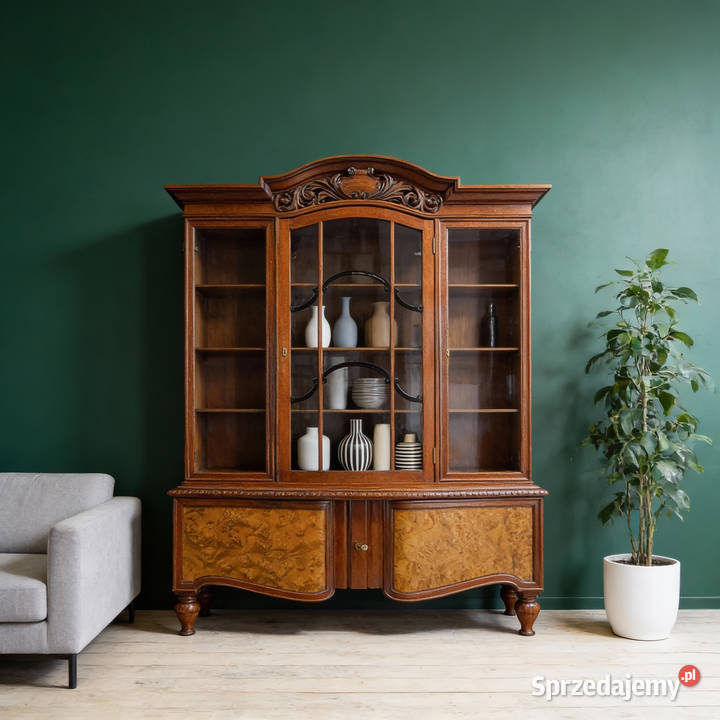 Wysoka drewniana WITRYNA na nóżkach BIBLIOTECZKA Kredensy i witryny Kalisz