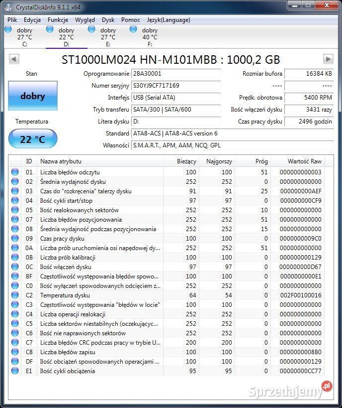 Dysk HDD 1TB 25 SATA 5400RPM do laptopa lubelskie sprzedam