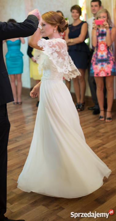 Suknia ślubna z narzutką muślin koronka rozmiar Kraków