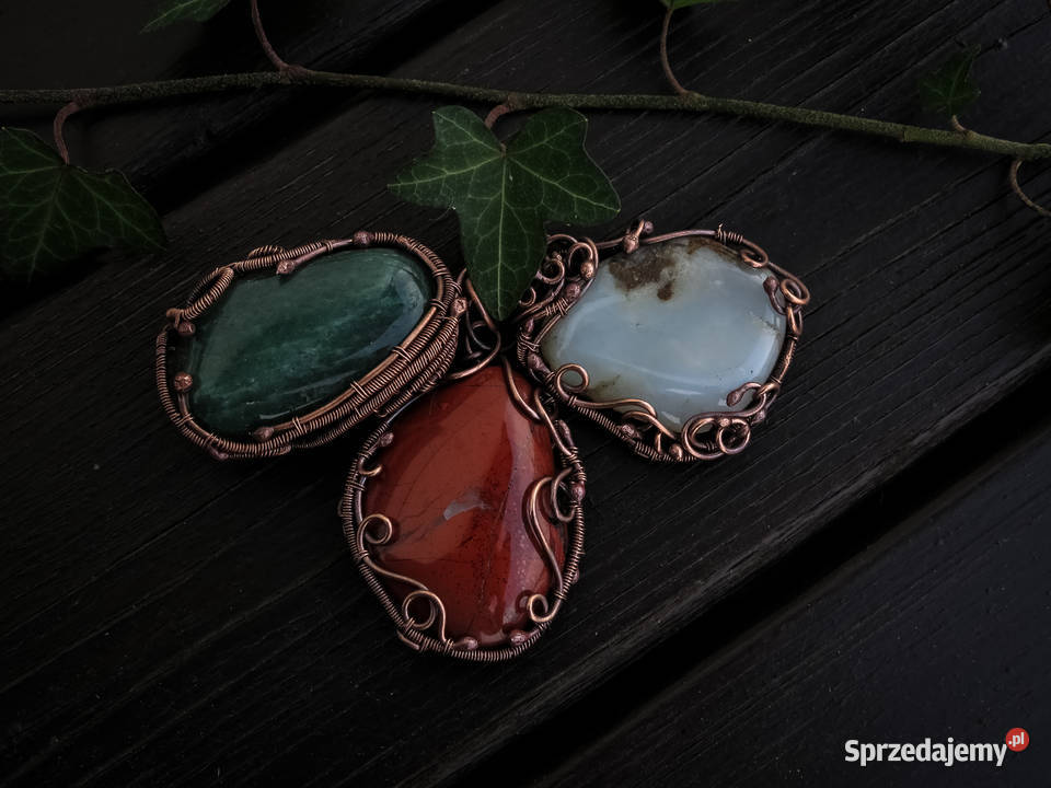 Unikatowy wisior mleczny kwarc miedź rękodzieło Kraków