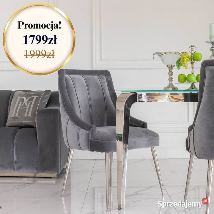 Krzesło DIANA Glamour Szare Welurowe Ekskluzywne 64cm Warszawa
