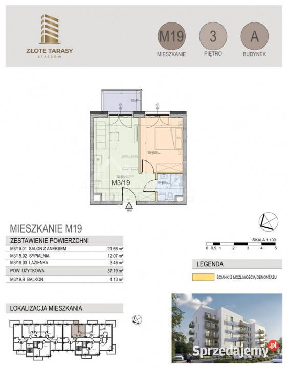 M19 3719 m 2 pokoje balkon 3 piętro 37.19m2 świętokrzyskie Staszów sprzedam