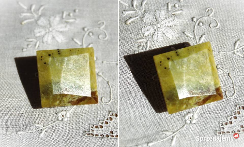 Stara broszka nefryt kaboszon kwadrat design Broszki Lublin