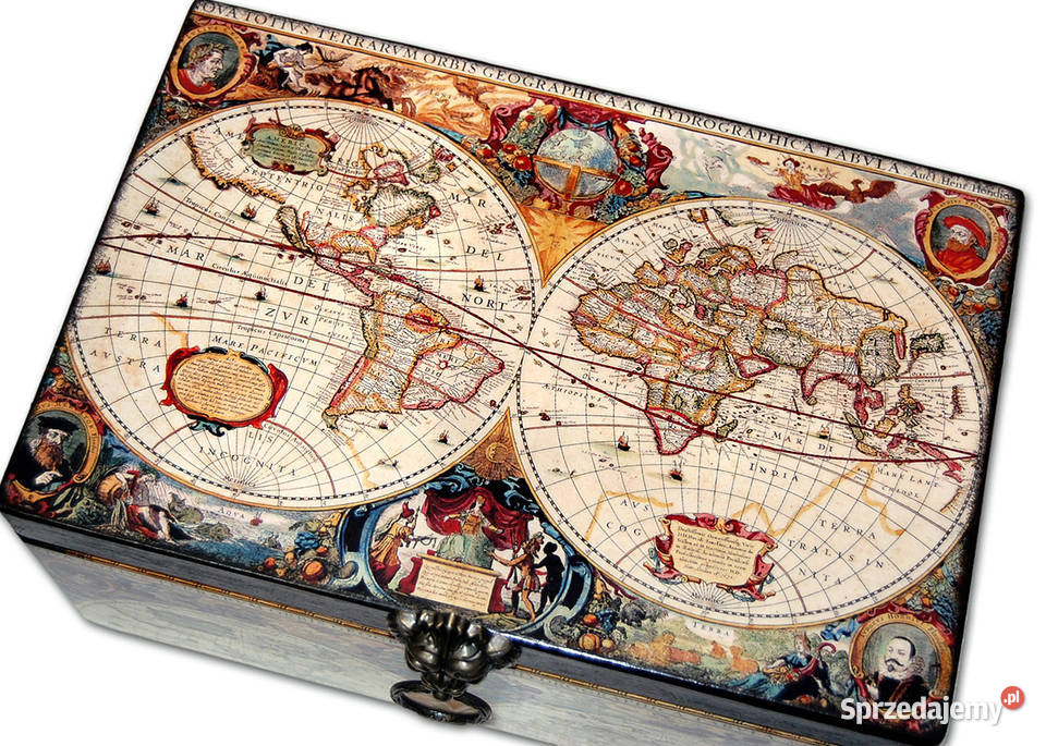 KUFEREK drewniane pudełko STARA MAPA duża brązowy Bydgoszcz