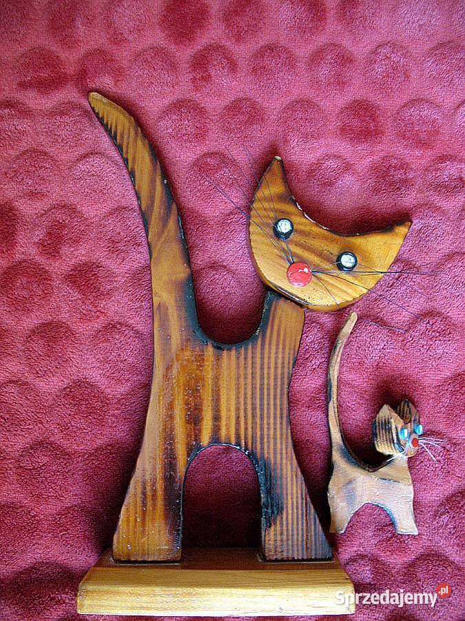 KOT Drewno Stara Figurka rzeźba 27 x 12 x 5 mazowieckie Siedlce