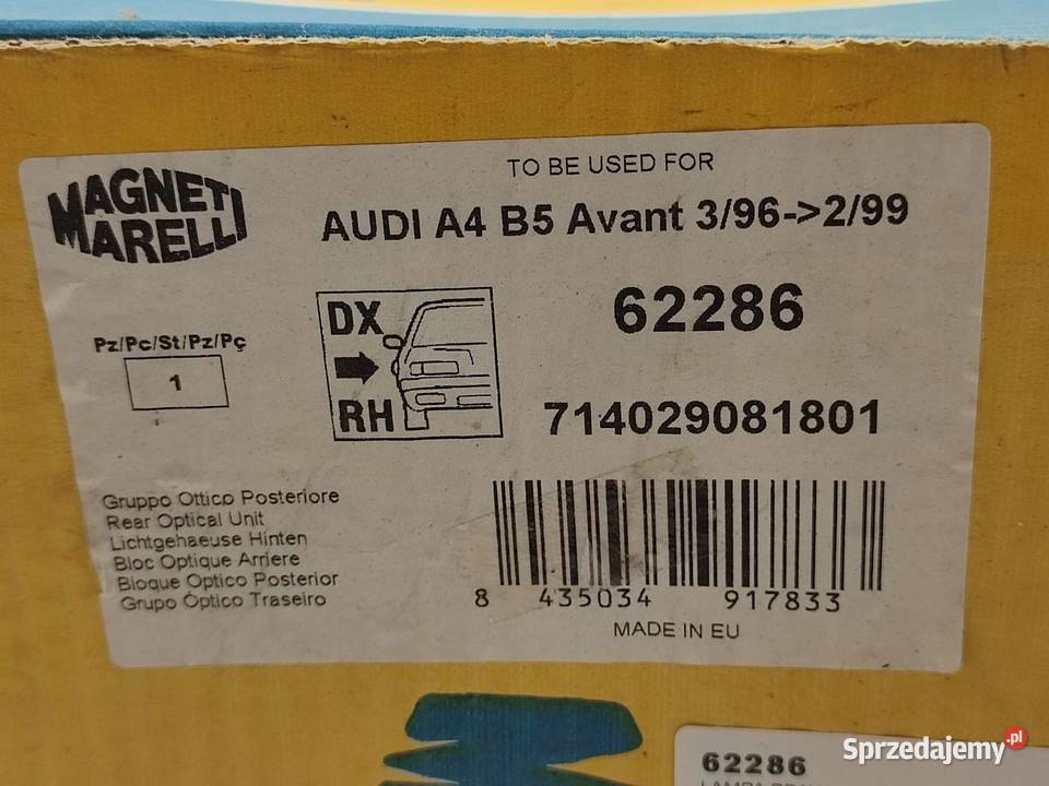 LAMPA PRAWY TYŁ AUDI A4 B5 AVANT KOMBI 9401 osobowe sprzedam