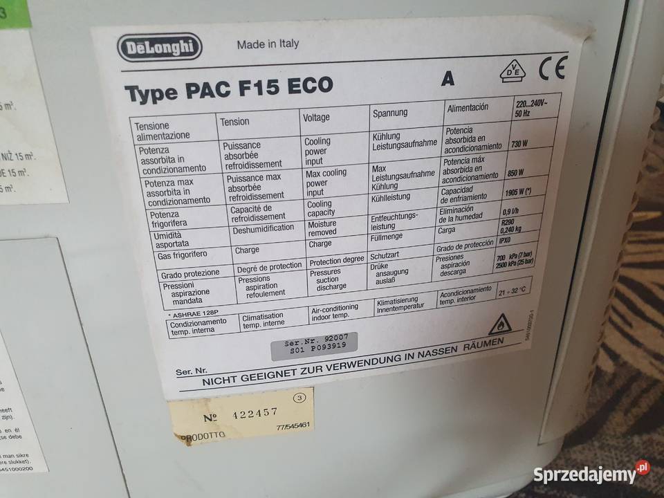 Klimatyzacja firmy Delonghi model Pac f15eco Wilcza