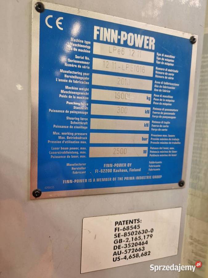 Wykrawarka rewolwerowa z laserem FINN POWER LPe6 Osieck sprzedam