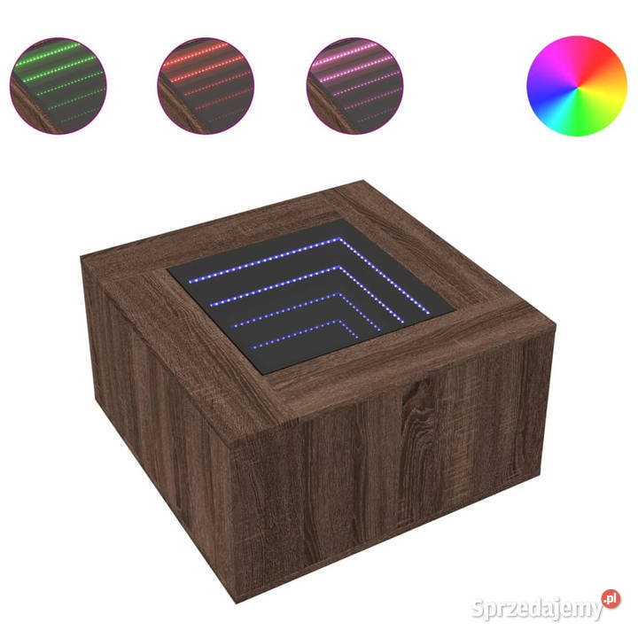 Stolik kawowy z LED brązowy dąb 60x60x40 Warszawa