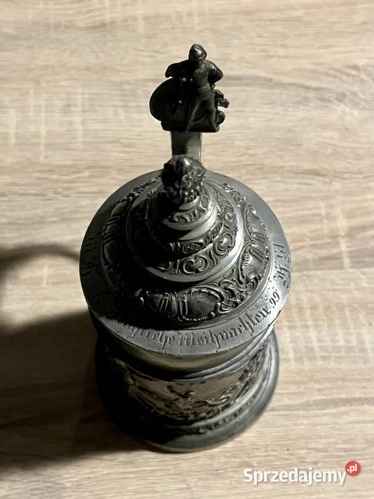 Kufel z roku 1899 niemiecki świąteczny z cyny Wrocław