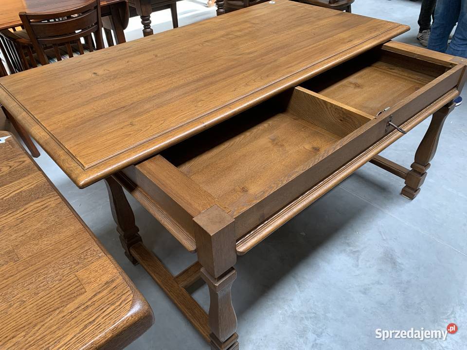 Piękny dębowy holenderski stół ze schowkiem 100 wielkopolskie Ślesin