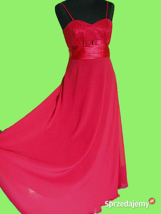 Sukienka szyfon i błysk 38 M biust 84 Koktajlowa czerwony Siedlce sprzedam