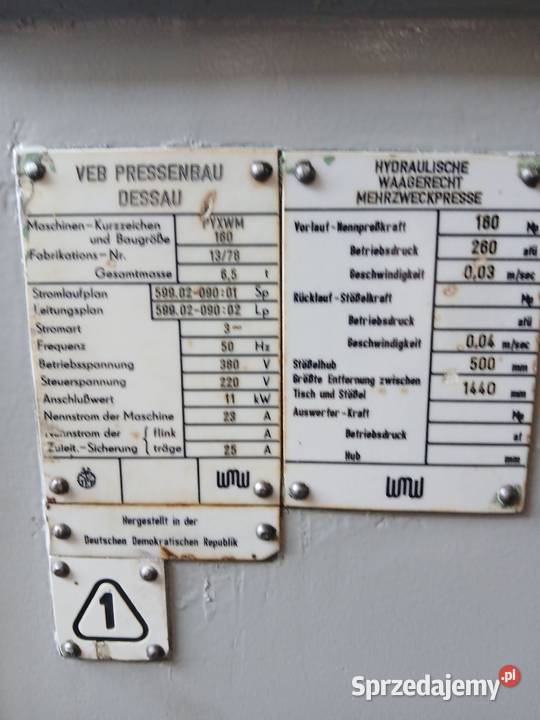 Prasa hydrauliczna pozioma bokserka WMW PYXWM160 Krobia