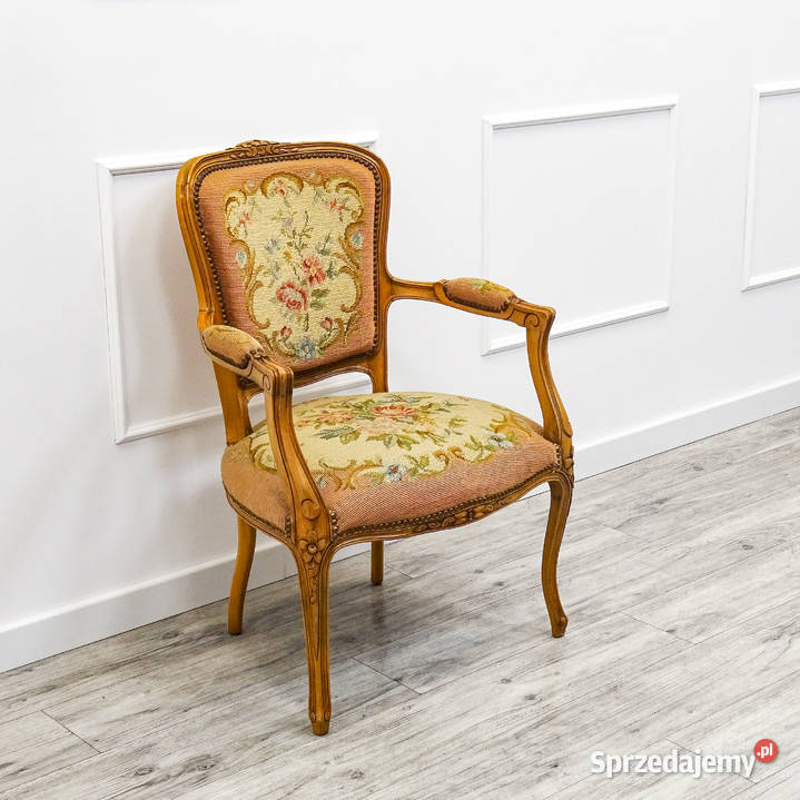 Drewniany FOTEL tapicerowany LUDWIK Stylowy 60cm Kalisz