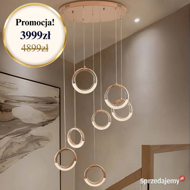 Złoty żyrandol nowoczesny ROUND M Warszawa