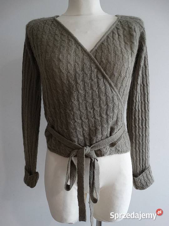 Sweter Zara Wełniany Moherowy Kopertowy Wiązany Łomża