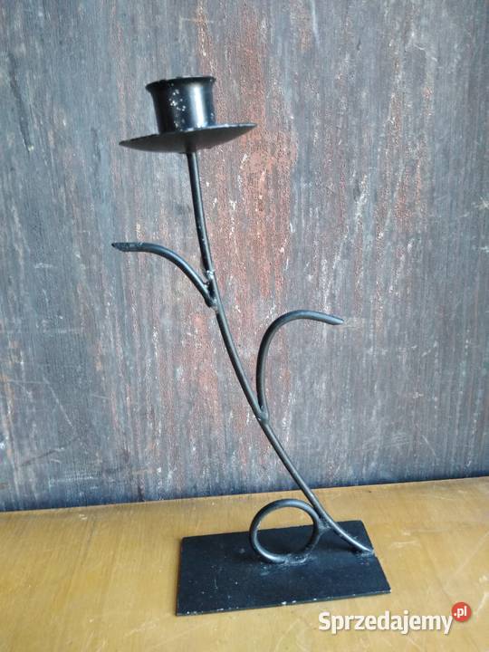 Stary stalowy kuty świecznik PRL starszy Dąbrowa Górnicza