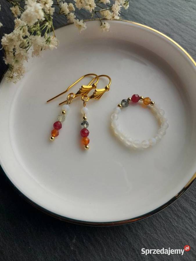 Kamienie naturalne Kolczyki Srebro pozłacane Bielawa