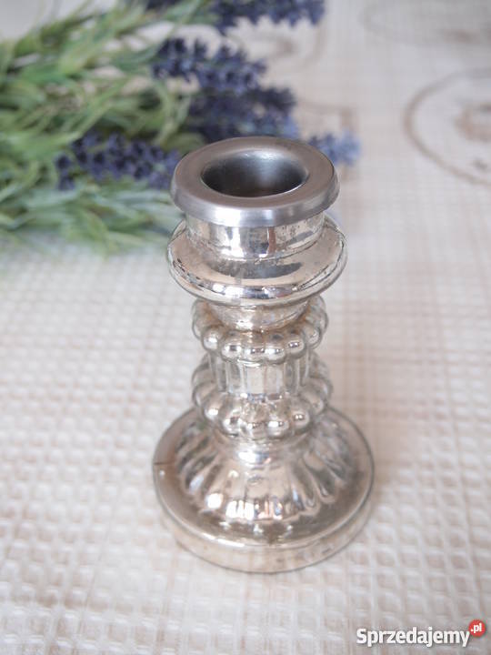 Świecznik szklany Silver vintage Łódź