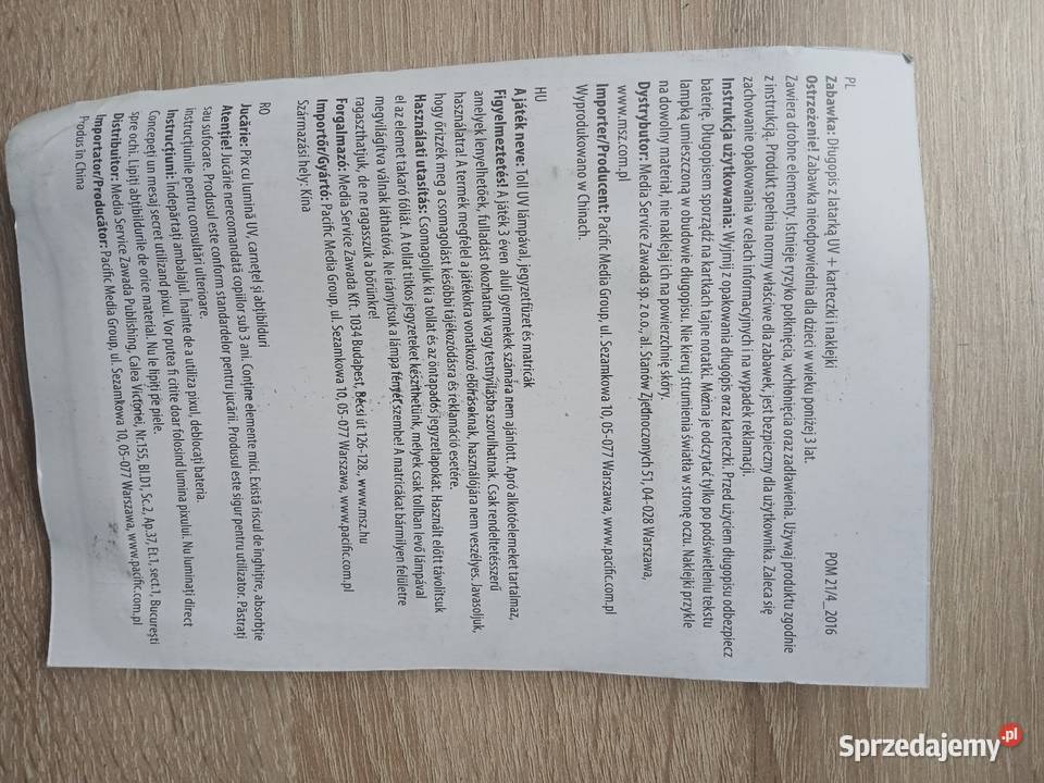 Długopis latarka UV naklejki Pingwiny z Chrzanów