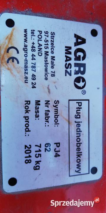 Pług AgroMasz PJ4 2018r idealny stan Pługi lubelskie Grądy