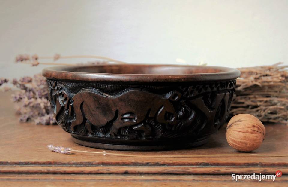 Afrykańska misa miska rzeźbiona drewno heban odcienie brązowego Dekoracje i ozdoby Lublin