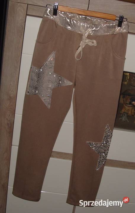 Legginso Spodnie gwiazdy Cekiny dodatek złota r brązowy/beżowy wielkopolskie sprzedam