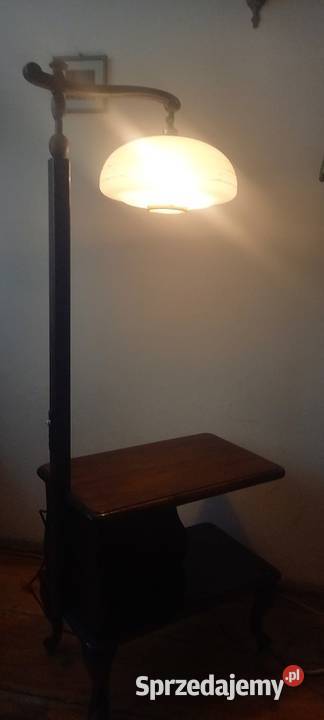 Drewniana lampa podłogowa ze stolikiem ruchome Skierniewice