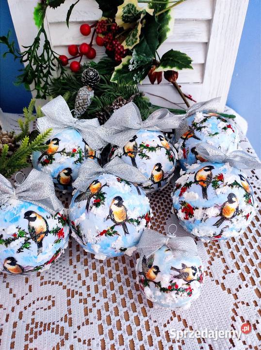Zestaw bombek Decoupage z ptaszkami Dekoracje świąteczne śląskie sprzedam