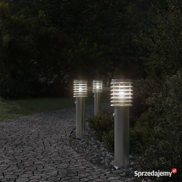 Lampy ogrodowe na słupku z czujnikiem 3 srebrne Warszawa