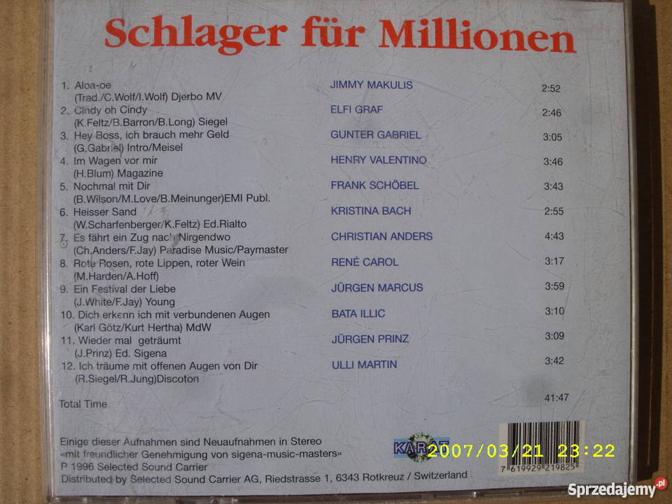 CDSCHLAGER FUR MILLIONEN CD 2 KARAT Płyty i kasety Wołów