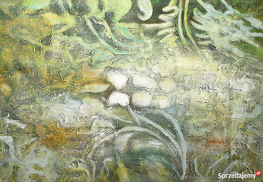 Duży obraz olejny Abstrakcja zielona namalowana Warszawa