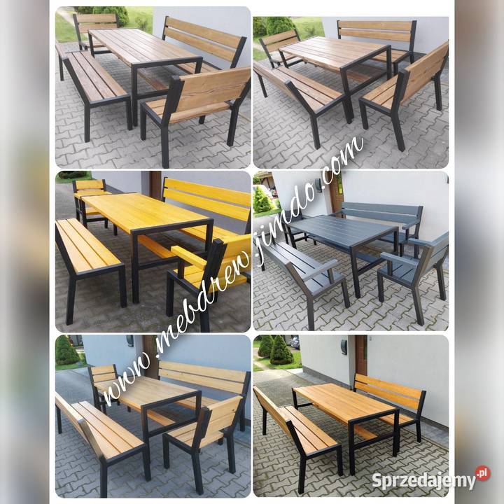 Stół ogrodowy drewniany loft 2 ławki 2 fotele Meble ogrodowe Tokarnia